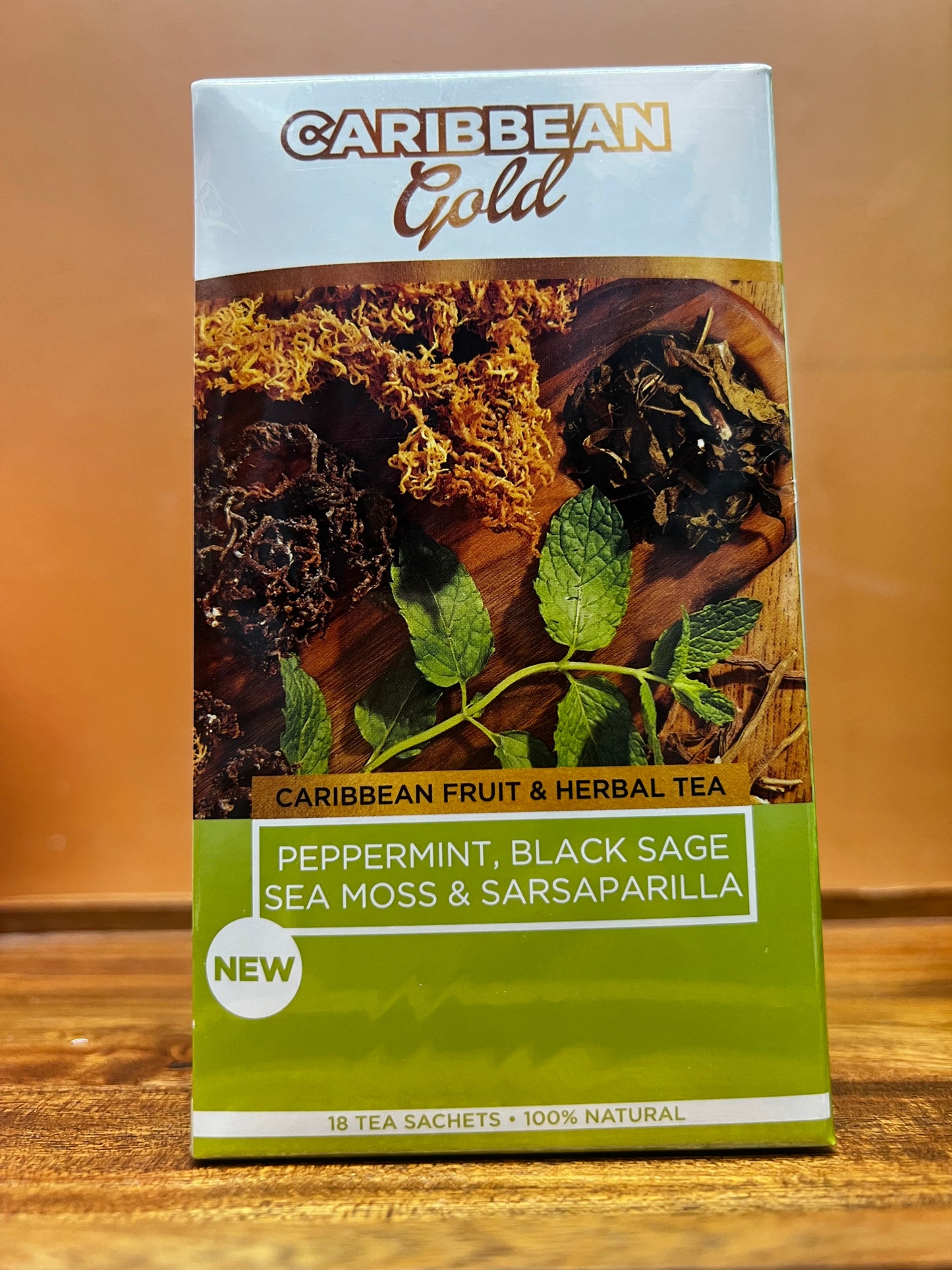 Caribbean Gold Peppermint, Black Sage, Seamoss & Sarsaparilla 18 herbal teabags